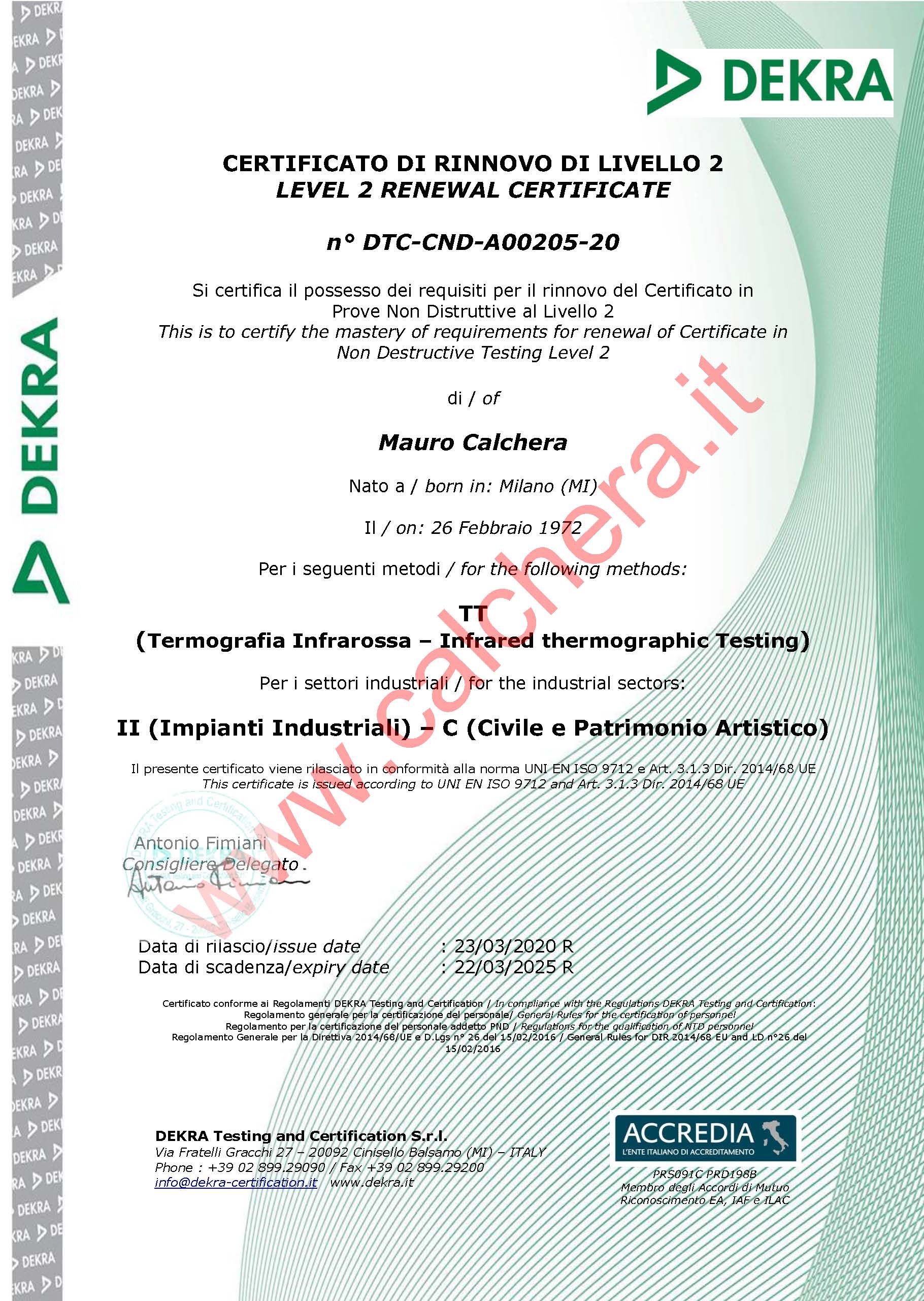 Certificato ISO 9712 Livello 2