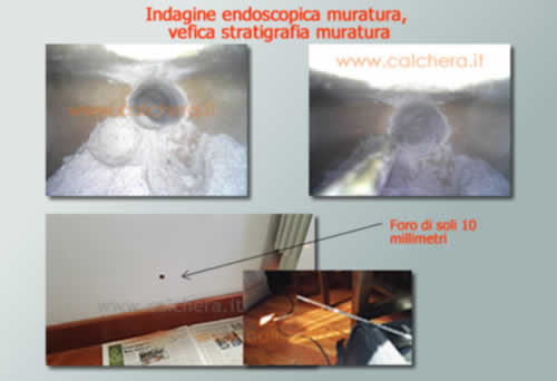Ispezione endoscopica muratura con sonda digitale all'interno dell'intercapedine - Studio Calchera Milano