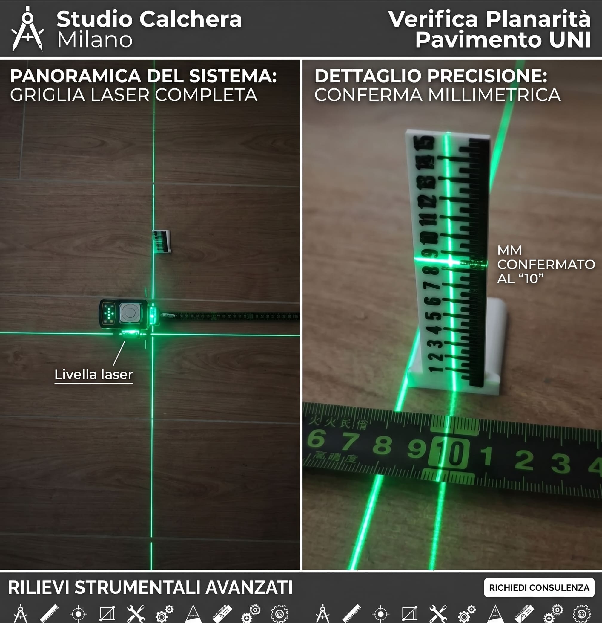 Verifica planarità e quote con livella laser in cantiere