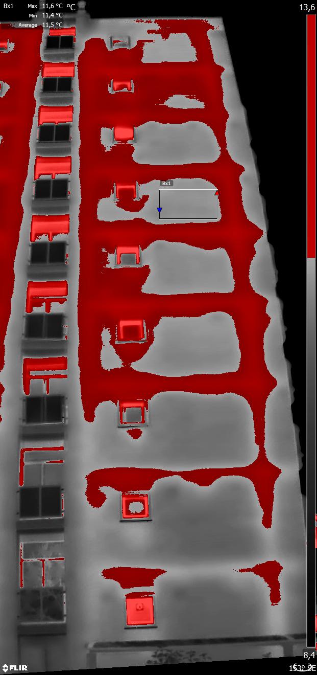 Panoramica facciata Fabbricato 1 con anomalie termiche